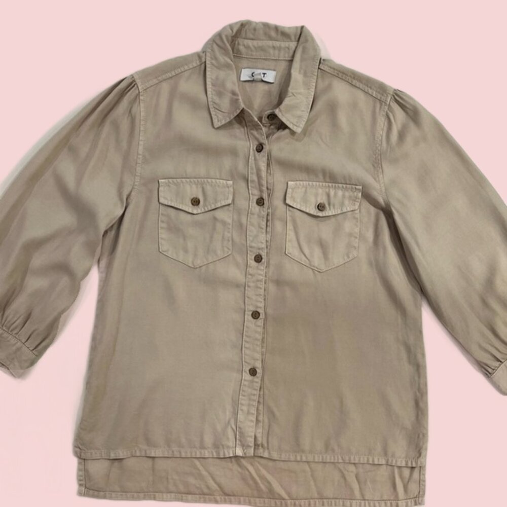 Women's Top "OAT New York" Beige Button Down Size Small